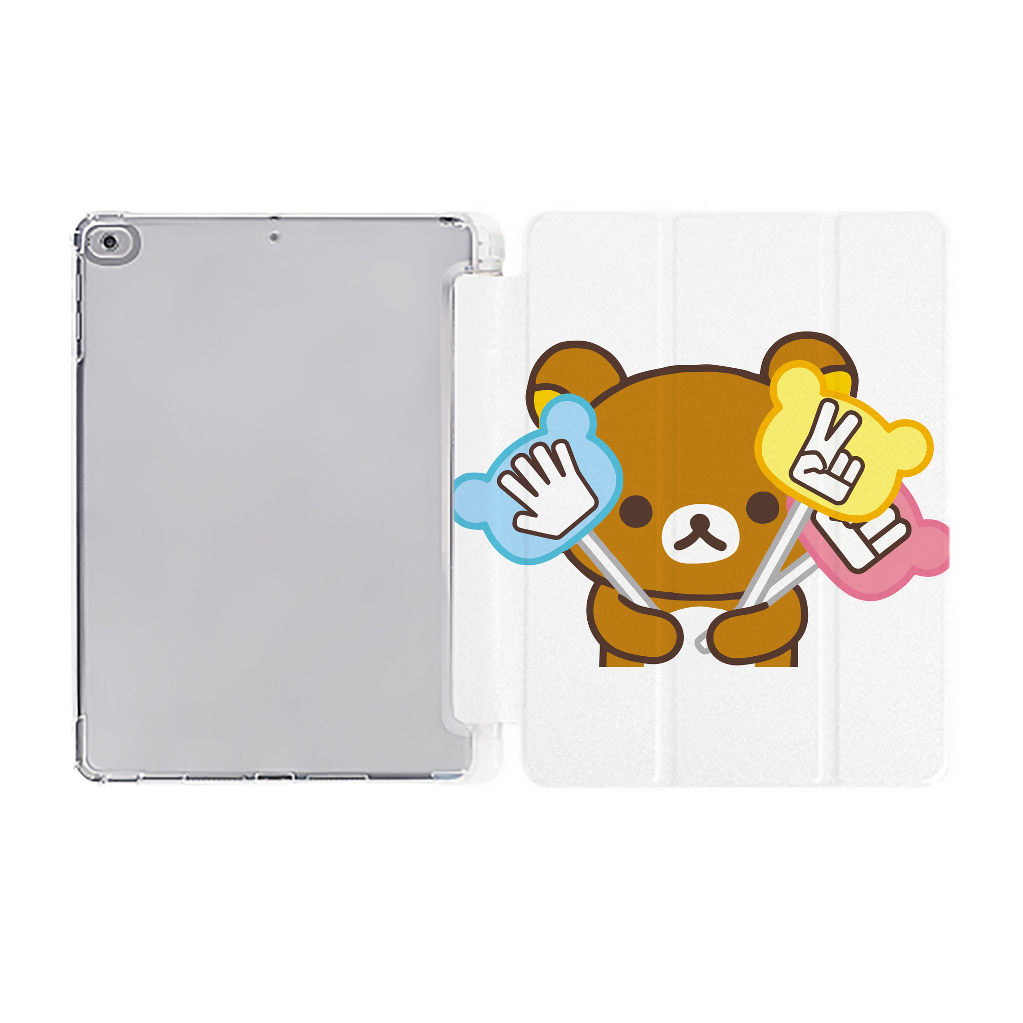（画像用） リラックマ リラックマ キイロイトリ Rilakkuma Korilakkuma Kiiroitori IPad ケース ペン収納付き 三つ折りスタンド PUレザー×シリコン 対応機種9.5/10.5/10.9インチ